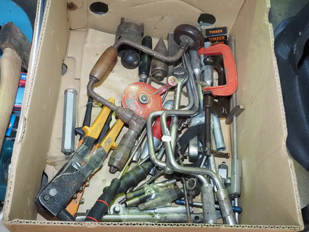 box of tools; rachets, braces, pot riveter etc Image 1++