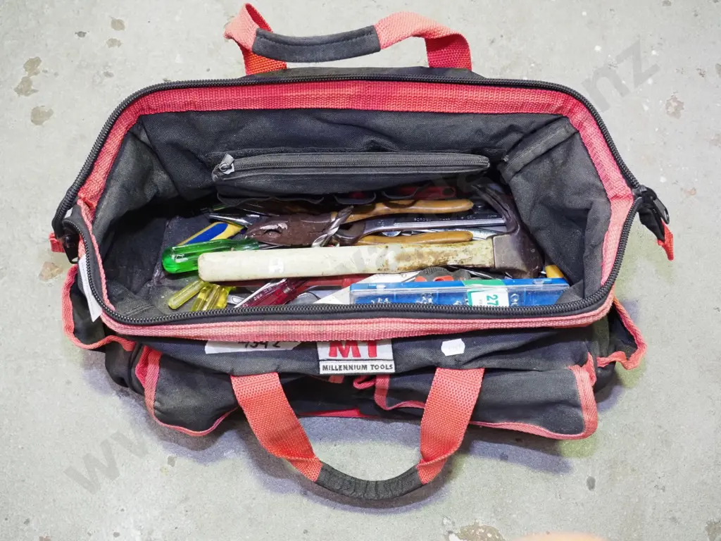 canvas tool bag; hammer, ring spanner, screw drivers etc Image 1++