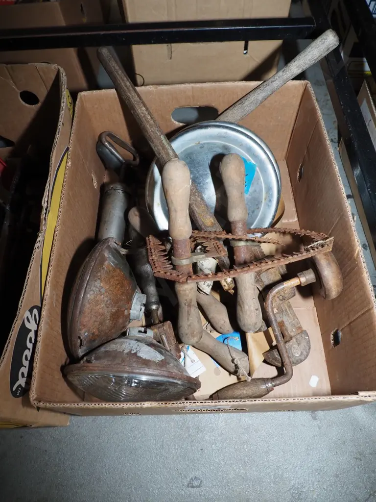 box; hub caps, head lights, rusty plumbers stilson etc Image 1++
