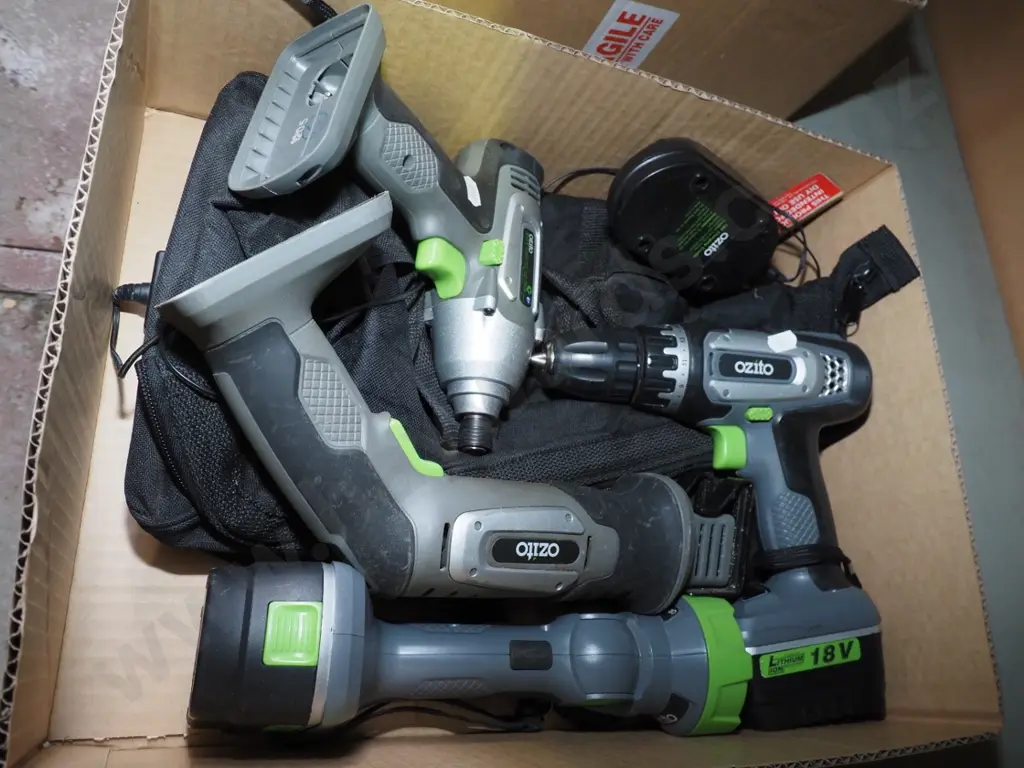 Ozito battery tools; reciprocating saw, impact driver, drill, torch Image 1++