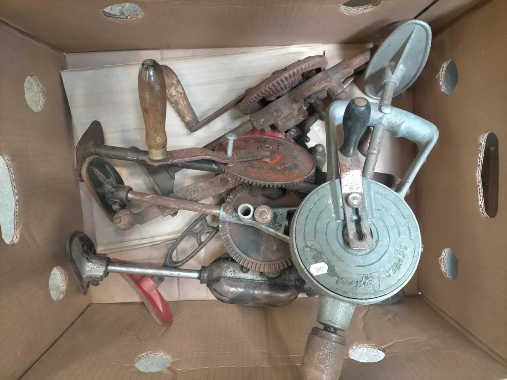 box of rusty egg beater drills etc Image 1++