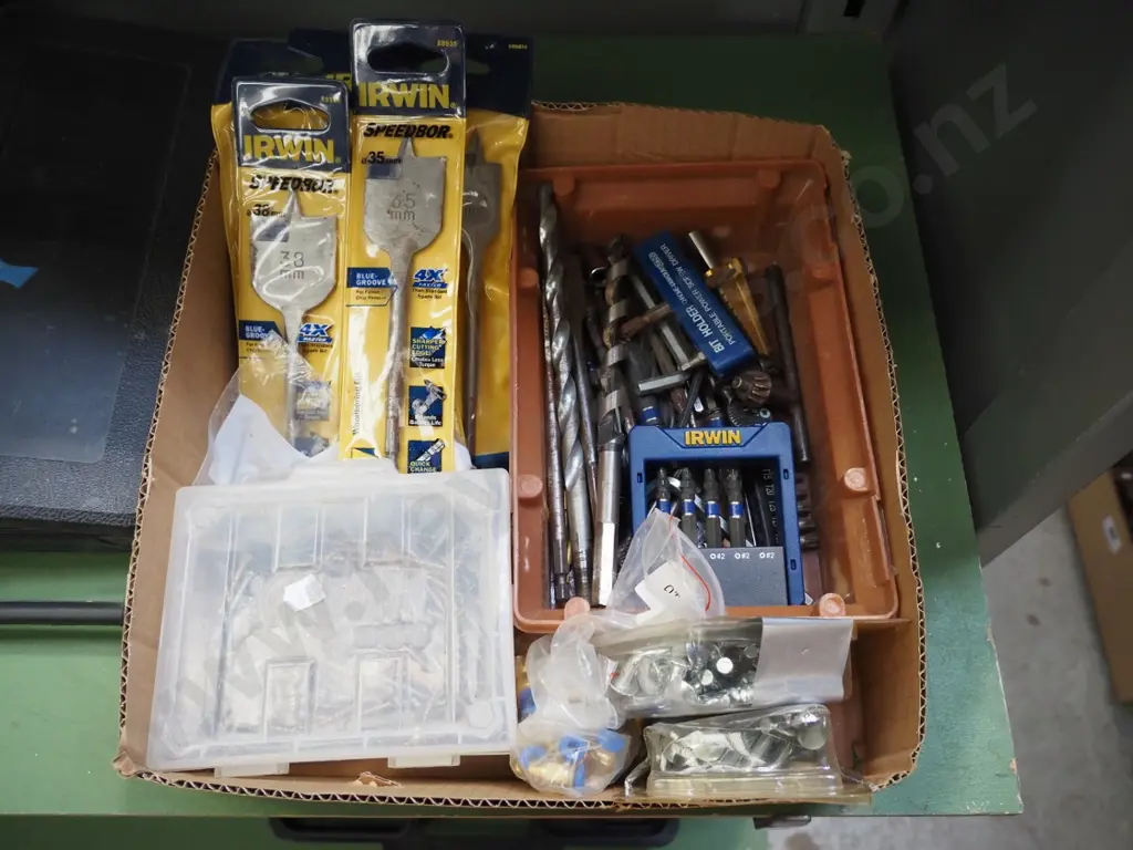 box; various drill bits, safety pins Image 1++