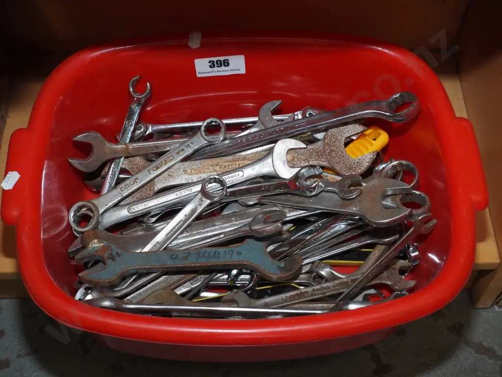 plastic tub of open end and ring spanners Image 1++