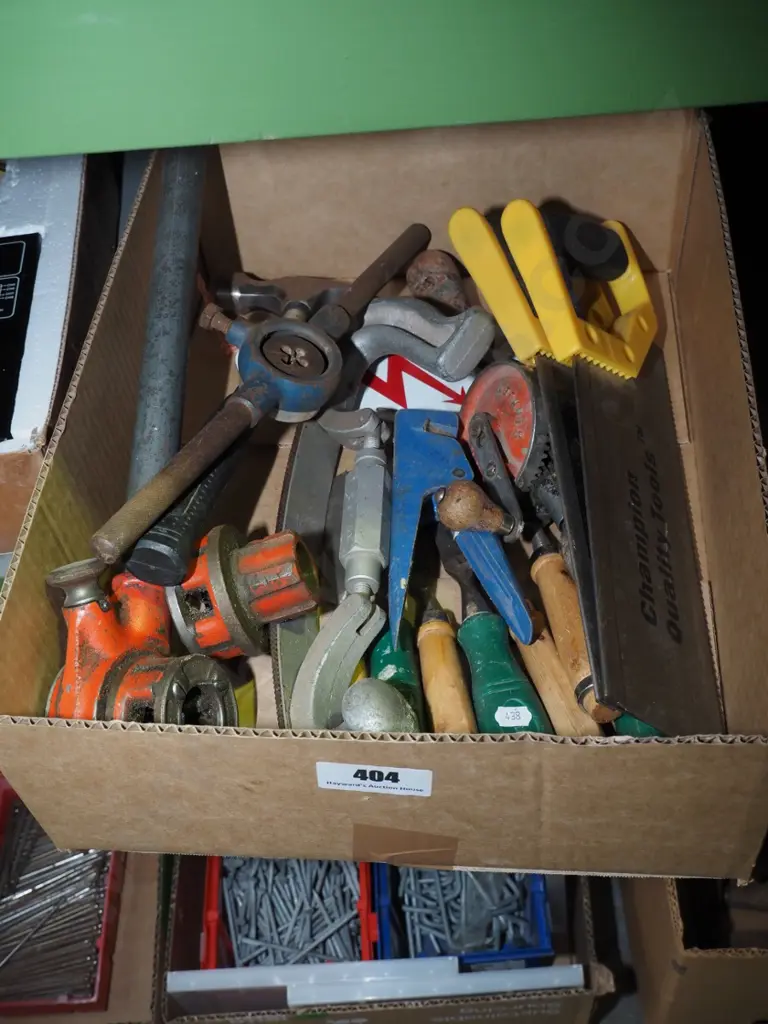 box; hand saws, egg beater dill etc Image 1++