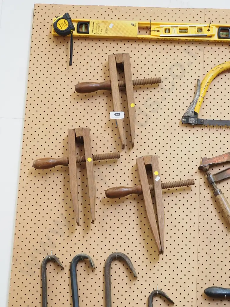 3 wooden clamps - yellow dots Image 1++