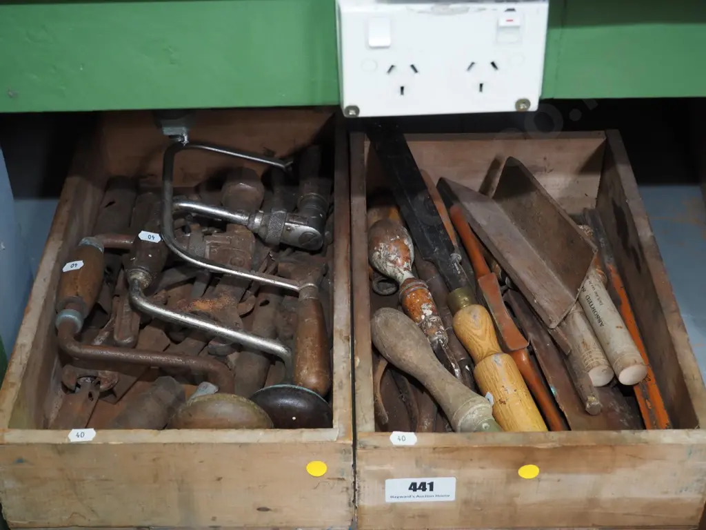 2 wooden boxes of hand tools -yellow dots Image 1++