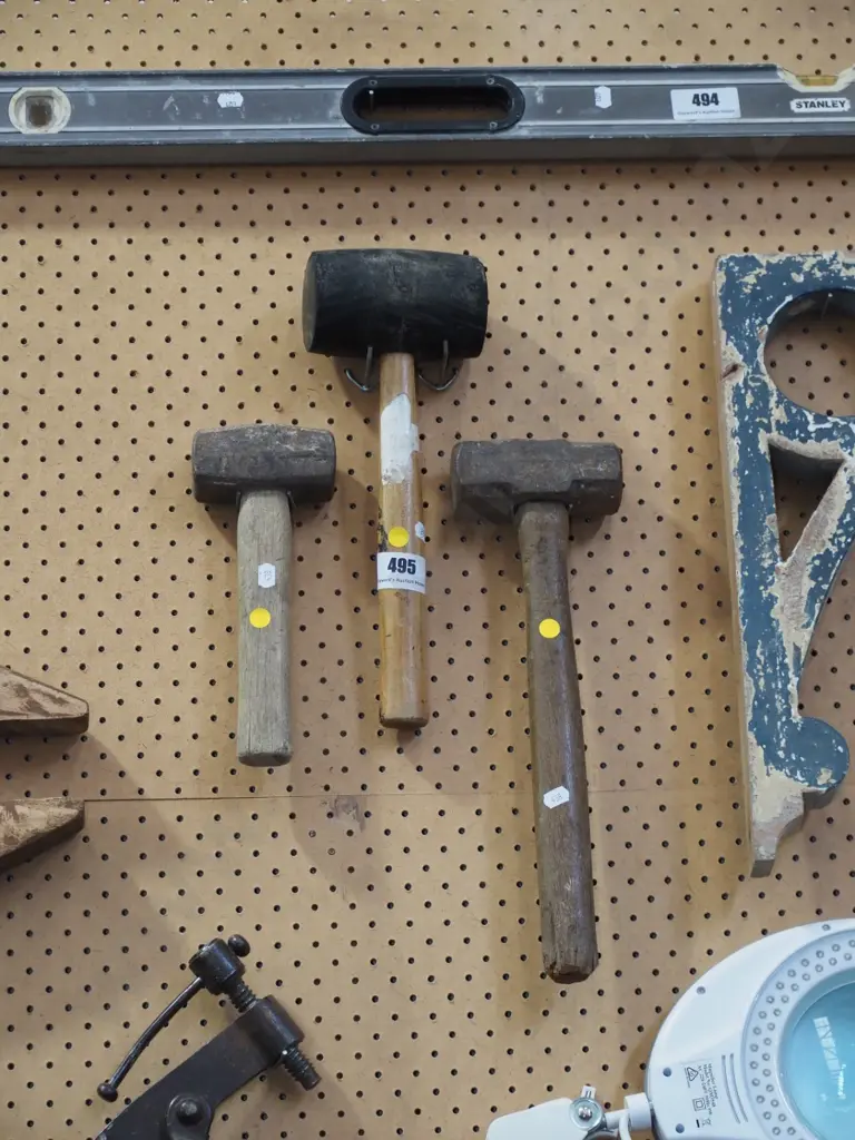2 heavy hammers, rubber mallet - yellow dots Image 1++