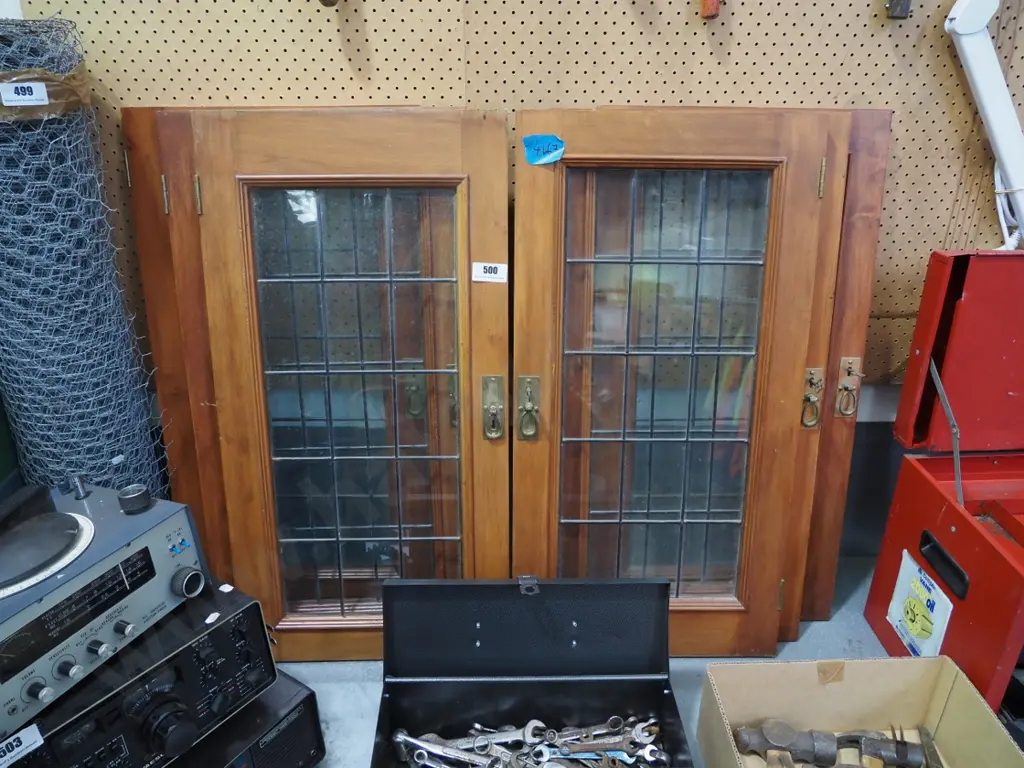 6 leadlight cupboard doors with brass handles and locks H-830 W-420  Image 1++