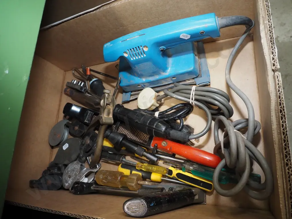 box; soldering iron, pulleys, orbital sander etc Image 1++