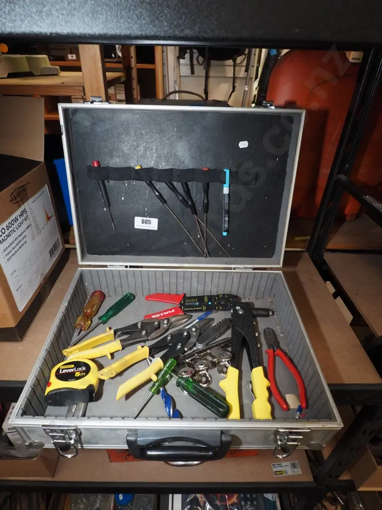 suitcase and contents, wire strippers, pot riveter etc Image 1++
