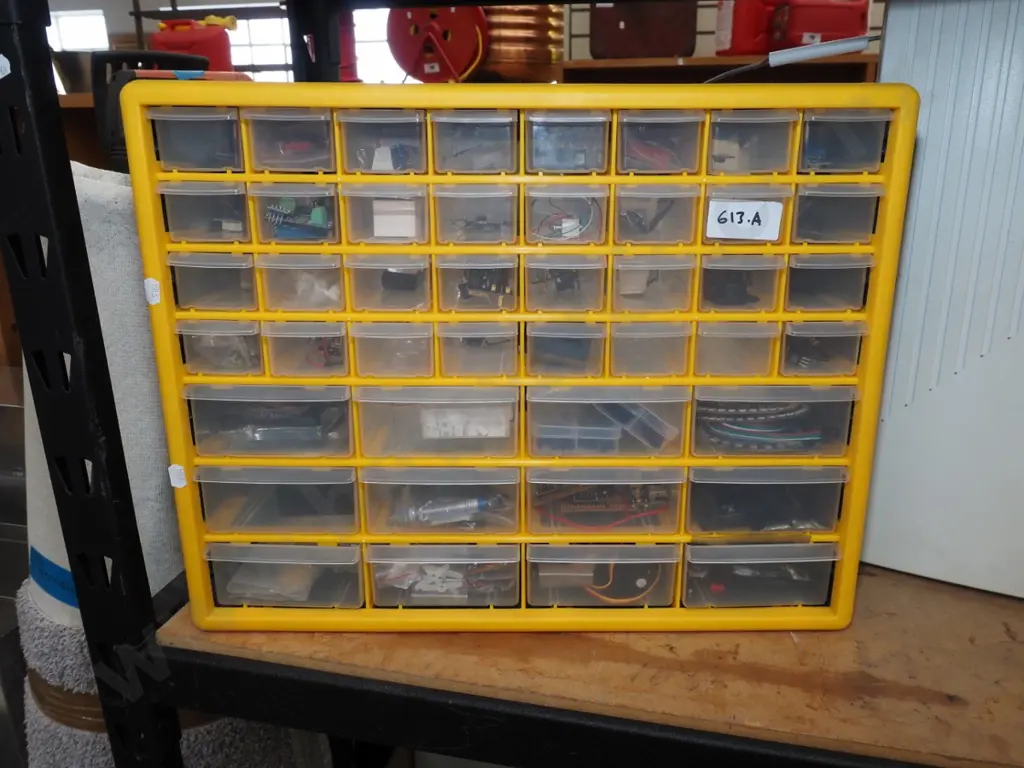 small plastic 45 drawer storage chest with electronic items H-400 Image 1++