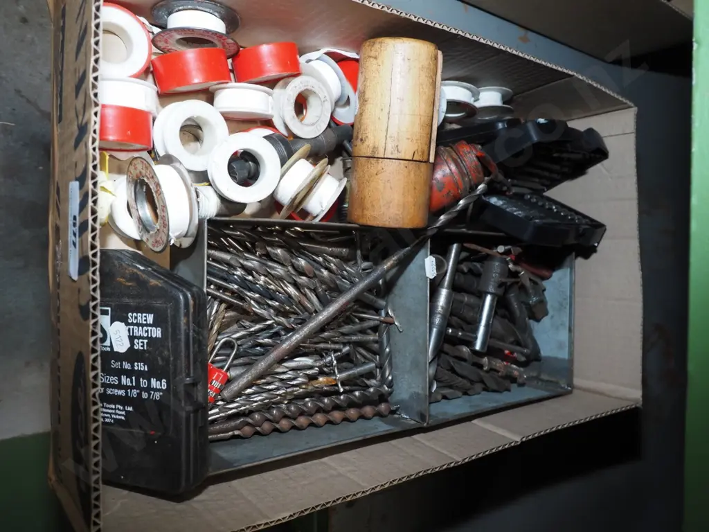 box; drill bits, drivers, plumber's tape etc Image 1++