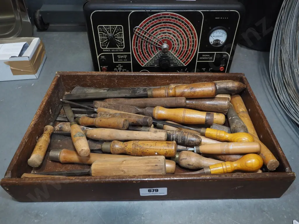 wooden tray of lathe chisels Image 1++