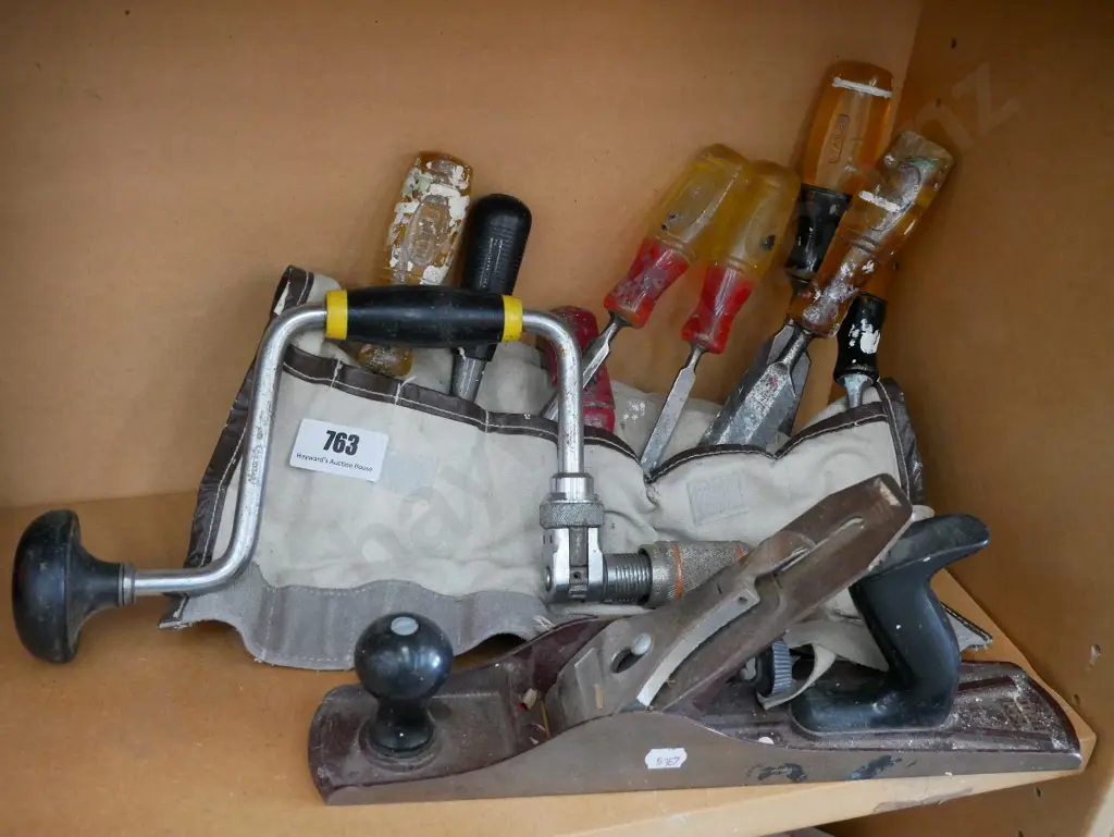 auger brace, chisels, hand plane Image 1++