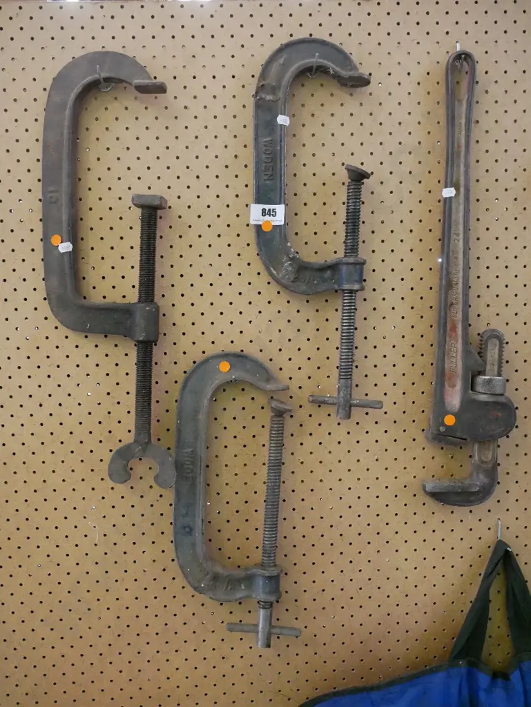 large 24'"plumbers stilson, 3 G clamps - orange dots Image 1++