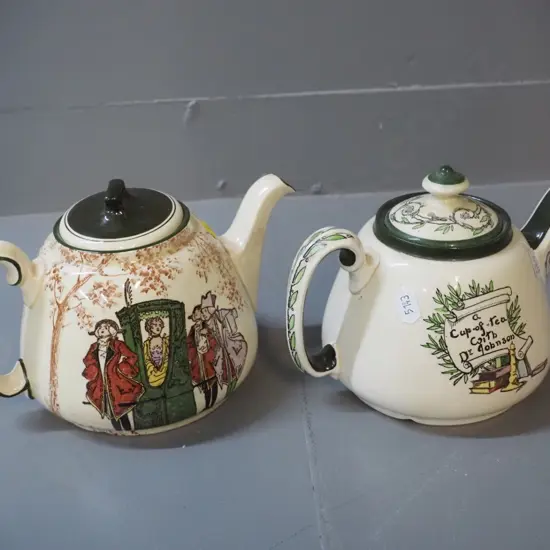 two vintage Royal Doulton teapots - one with chipped lid & repair around spout, other with repair to lid H-130 L-210