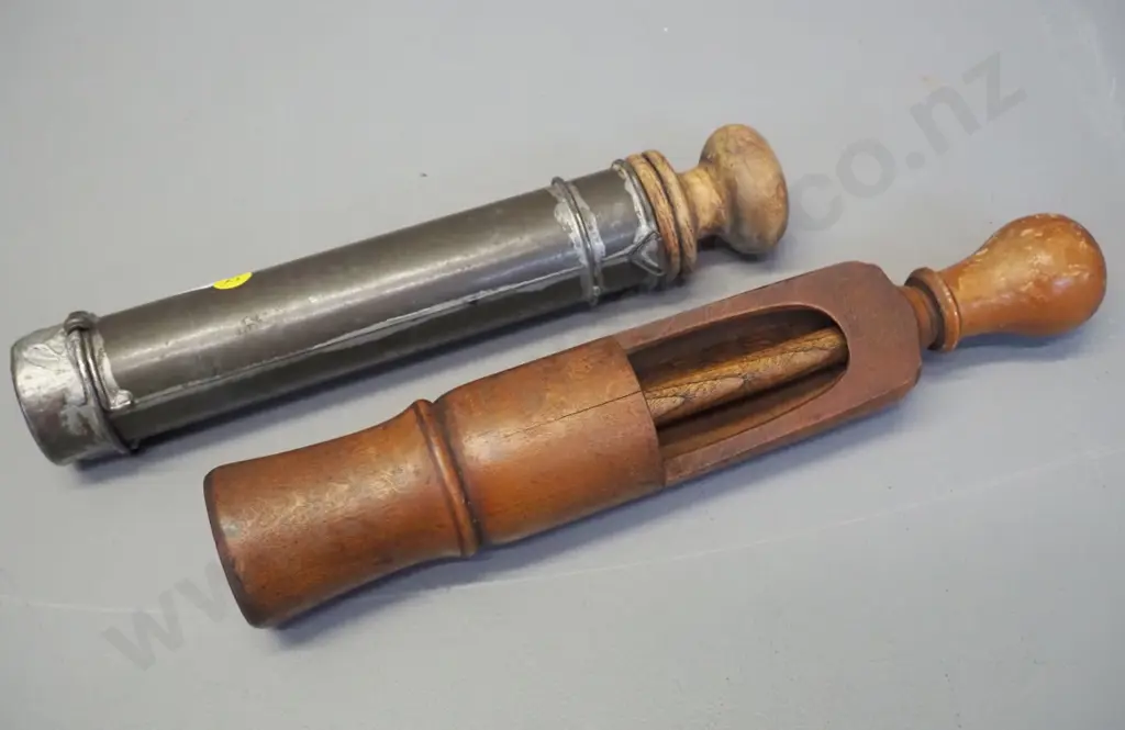 2 vintage kitchen items - Tala pastry piping tube with wooden plunger and a wooden press/plunger item L-320 Image 1++