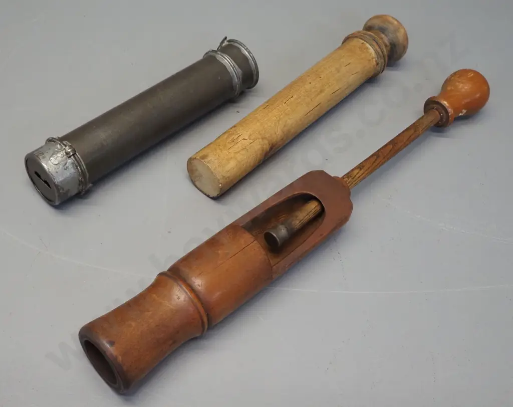 2 vintage kitchen items - Tala pastry piping tube with wooden plunger and a wooden press/plunger item L-320 Image 1++