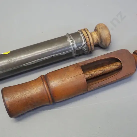 2 vintage kitchen items - Tala pastry piping tube with wooden plunger and a wooden press/plunger item L-320