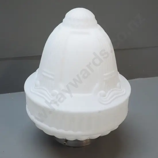 deco moulded milk glass ceiling light fitting with chrome journal - light pitting to chrome H280 D200