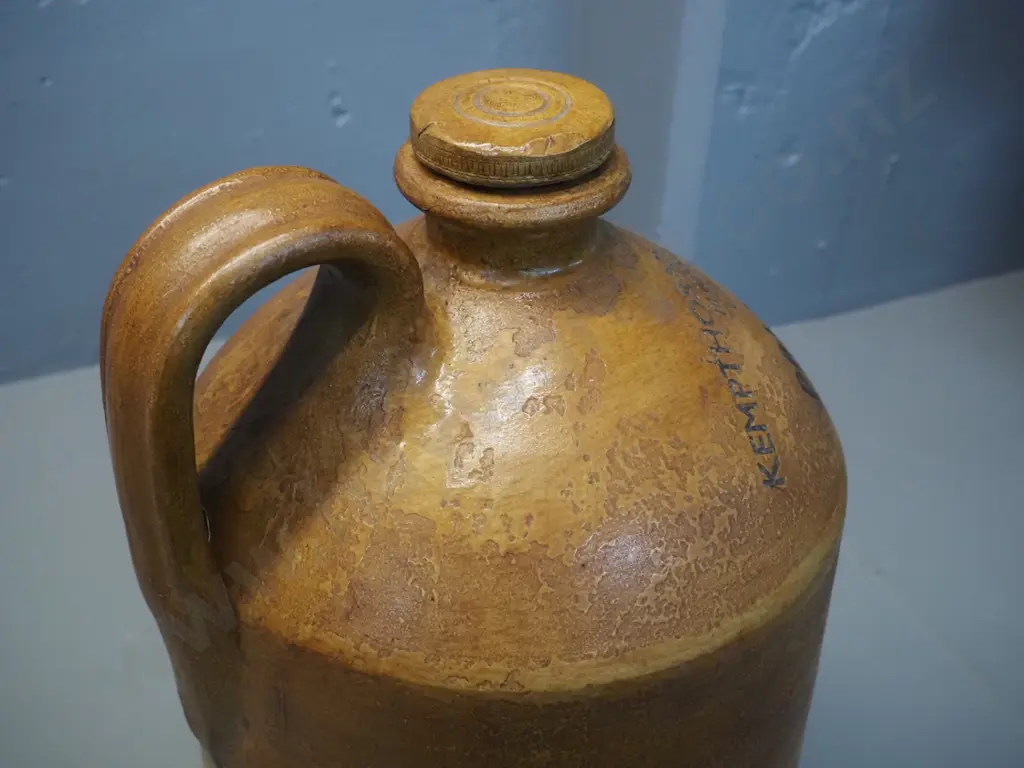 large stoneware handled crock - marked Kempthorne Prosser Dunedin - Poisonous H-500 D-290 Image 1++