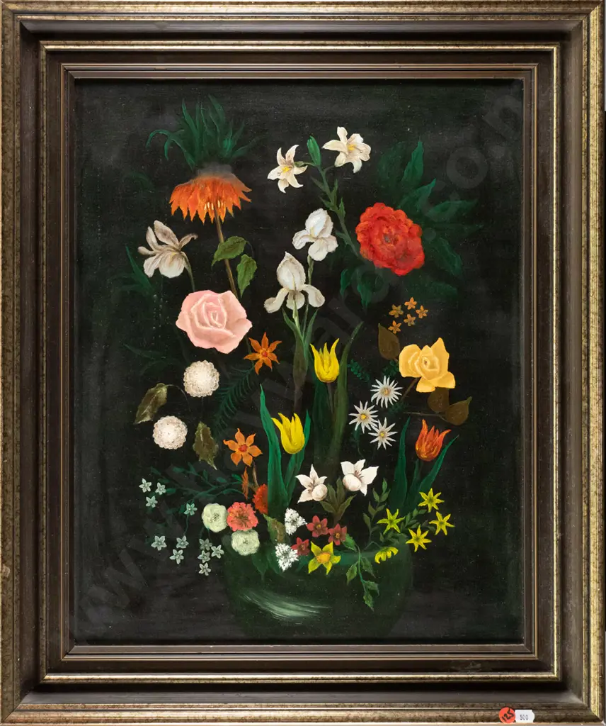 T Vander Woudie - framed oil  "Flowers" H-490 W-380 Image 1++