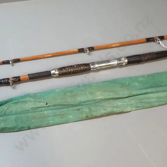 2-piece short split-cane fishing rod with canvas case