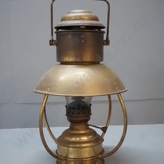 vintage brass kerosene hanging lantern with glass chimney H-500 not including handle. Shade D-300