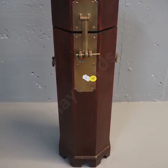 reproduction Chinese octagonal wooden storage canister with hinged lid, brass lock and hardware H-440 D-130