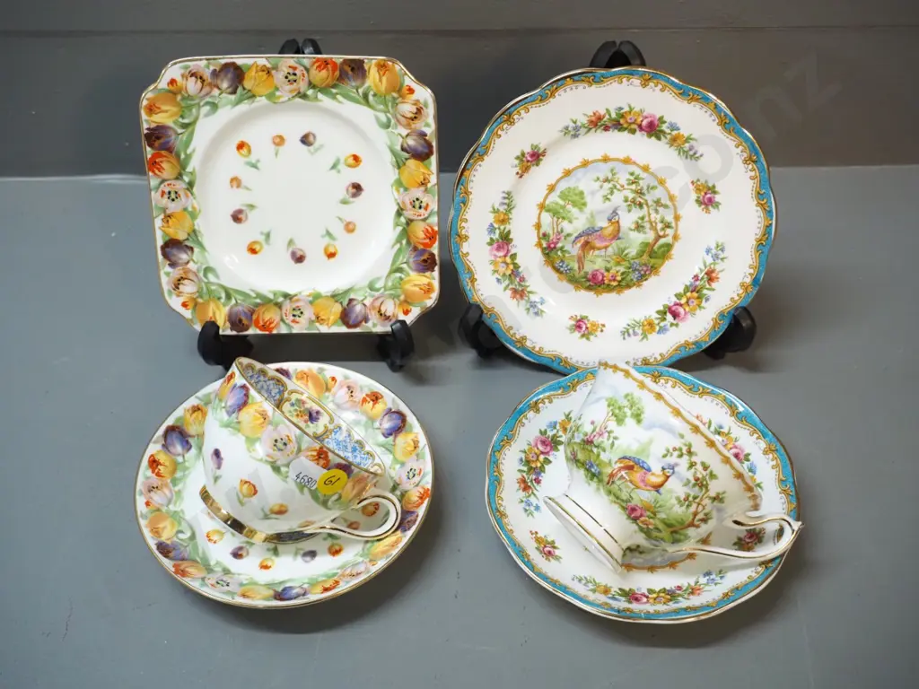 2 English china trios - Royal Doulton and Royal Albert Chelsea Bird Image 1++