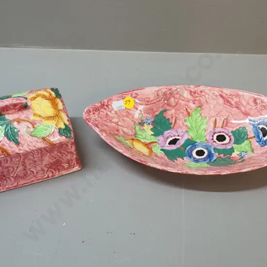 2 Maling pieces - oval dish L-260 and a lidded cigarette box / trinket - lid is not a good fit