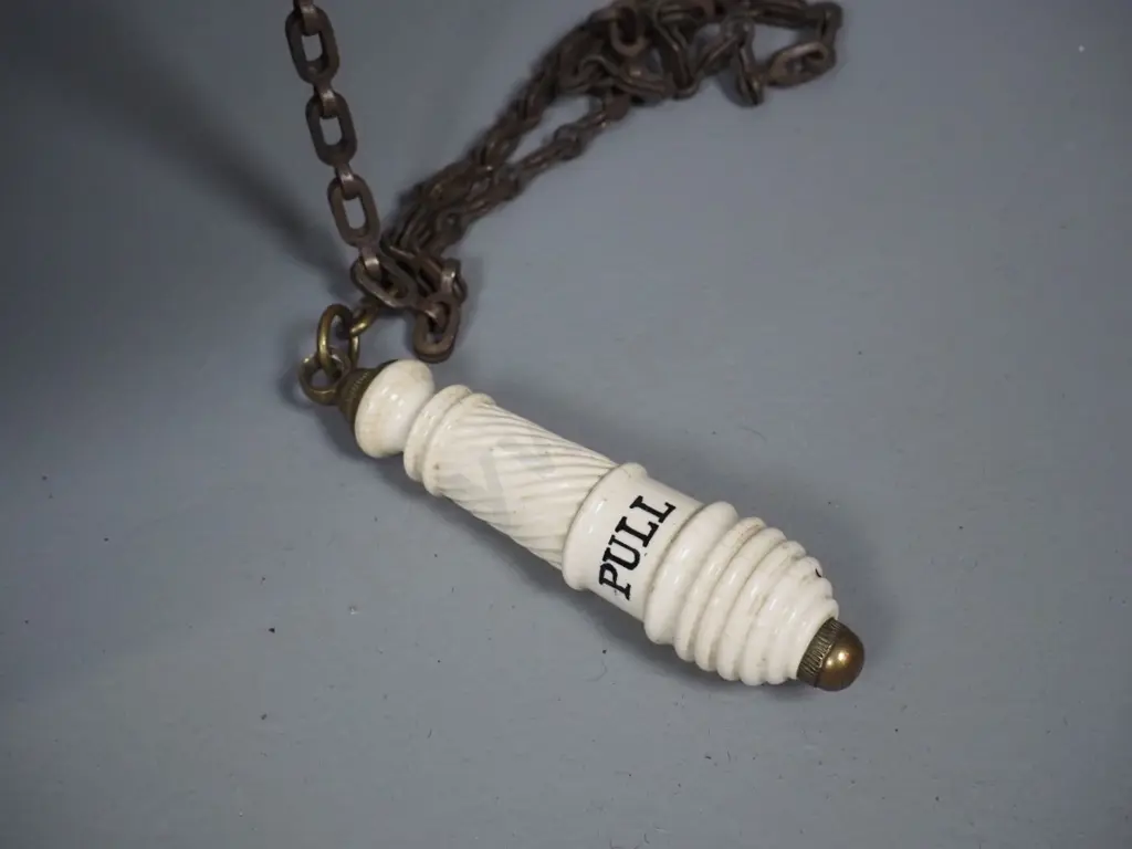 reconditioned vintage cast iron toilet cistern with porcelain pull and chain Image 1++