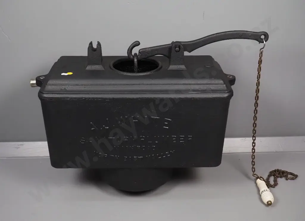 reconditioned vintage cast iron toilet cistern with porcelain pull and chain Image 1++
