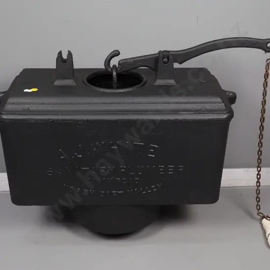 reconditioned vintage cast iron toilet cistern with porcelain pull and chain