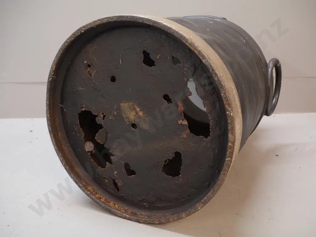 vintage iron milk can w/ brass plate - Taieri & Peninsula Milk Supply Co. Oamaru, F. Clark, Deborah, bottom rusted out Image 1++