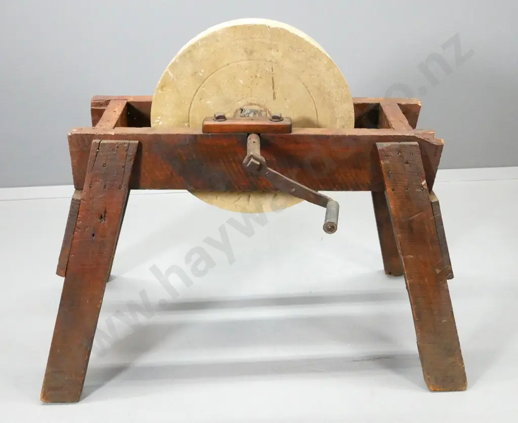 vintage large sharpening stone wheel on timber stand, some borer H-890 L-1090 D-580 Image 1++