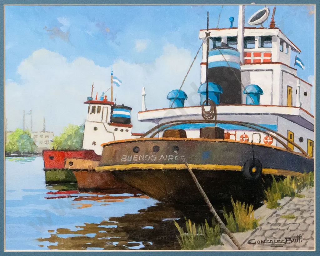 Gonzalez Bott - framed oil - boats H-230 W-290 Image 1++