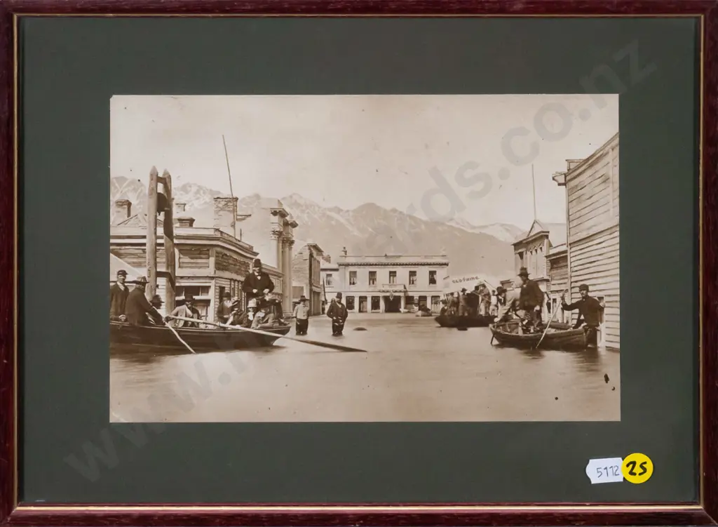 framed reproduction photographic print "Flood Queenstown 1878" H-153 W-225 Image 1++