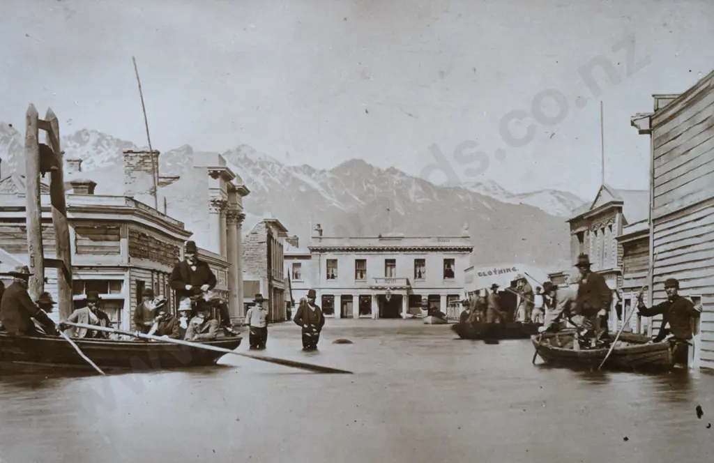 framed reproduction photographic print "Flood Queenstown 1878" H-153 W-225 Image 1++
