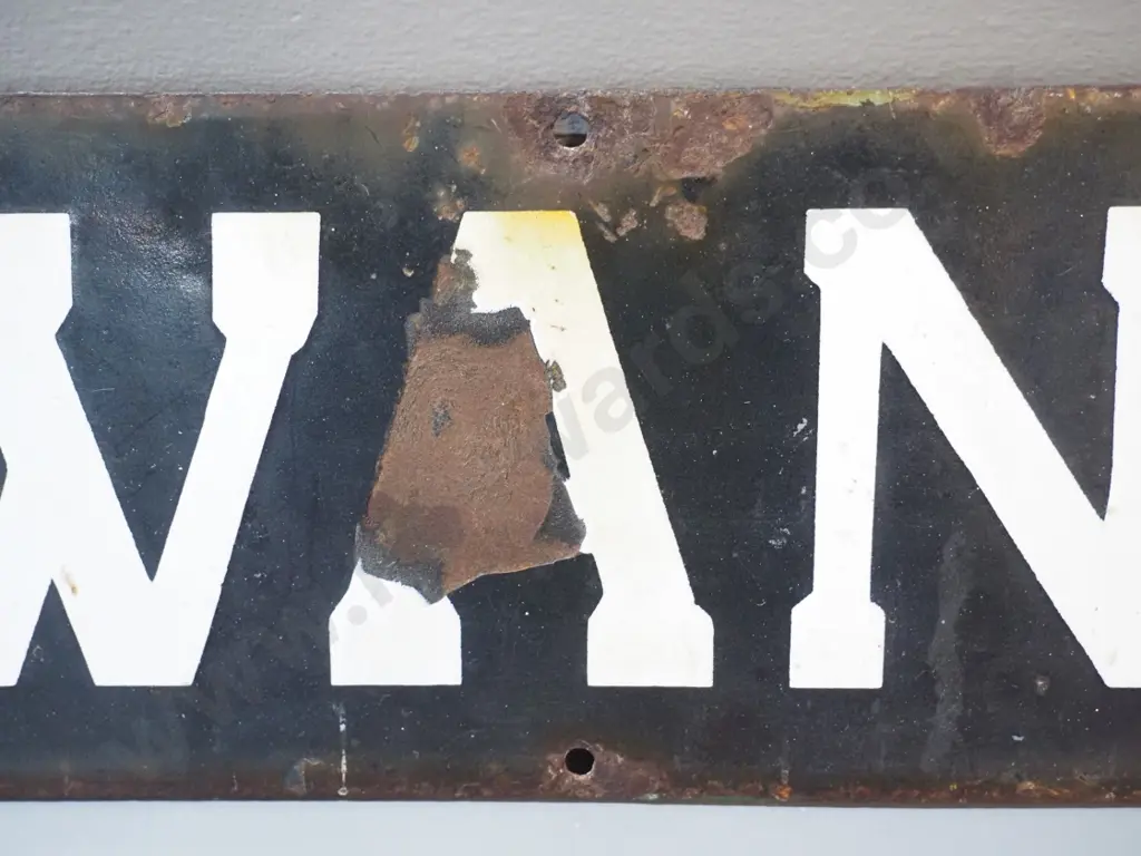 vintage enamel metal sign - "S. Swaney" - some wear to enamel & surface corrosion H-120 W-560 Image 1++