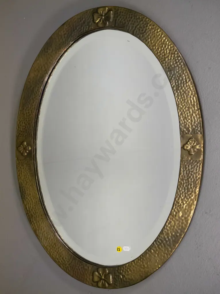 oval beaten brass framed wall mirror H-700 W-500 Image 1++