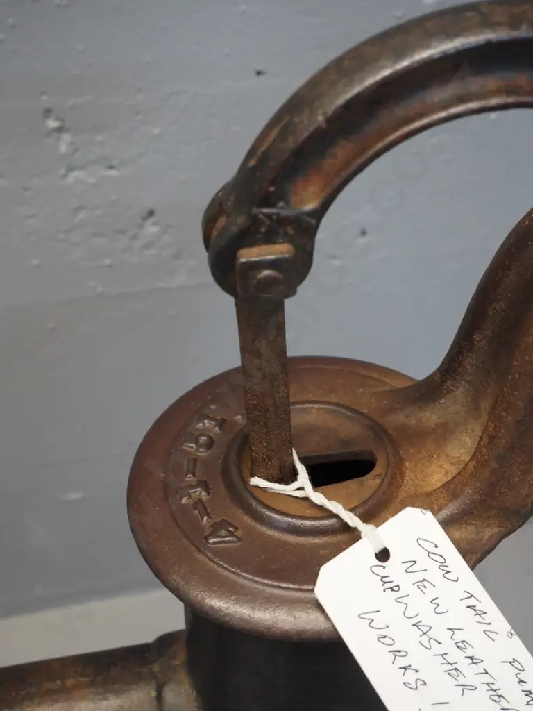 vintage cast iron cow-tail pump - base marked "Union" & "Bolt" - working order, with new leather washer H-630 Image 1++
