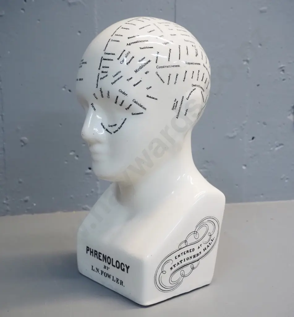 china phrenology head - marked L.N. Fowler, London - hairline crack on base H-300 Image 1++