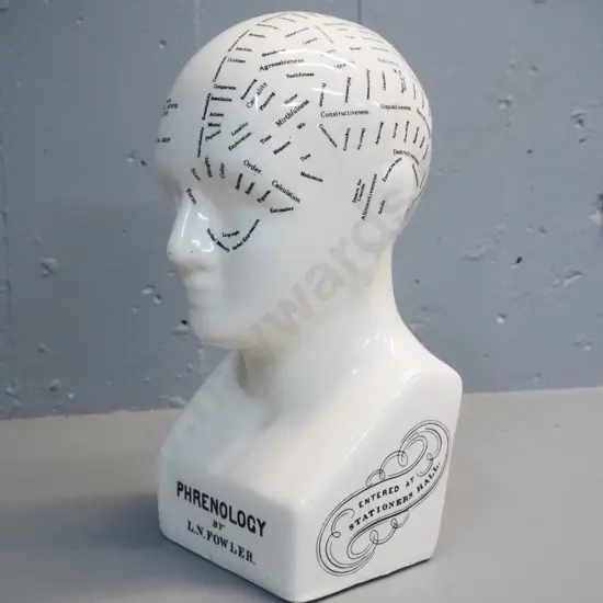 china phrenology head - marked L.N. Fowler, London - hairline crack on base H-300