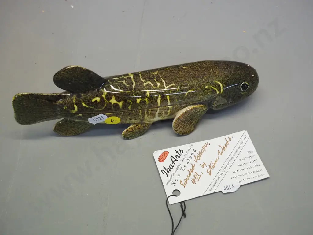 porcelain fish figure - banded kokopu - made by Stan Woods / Ika Arts NZ L-230 Image 1++