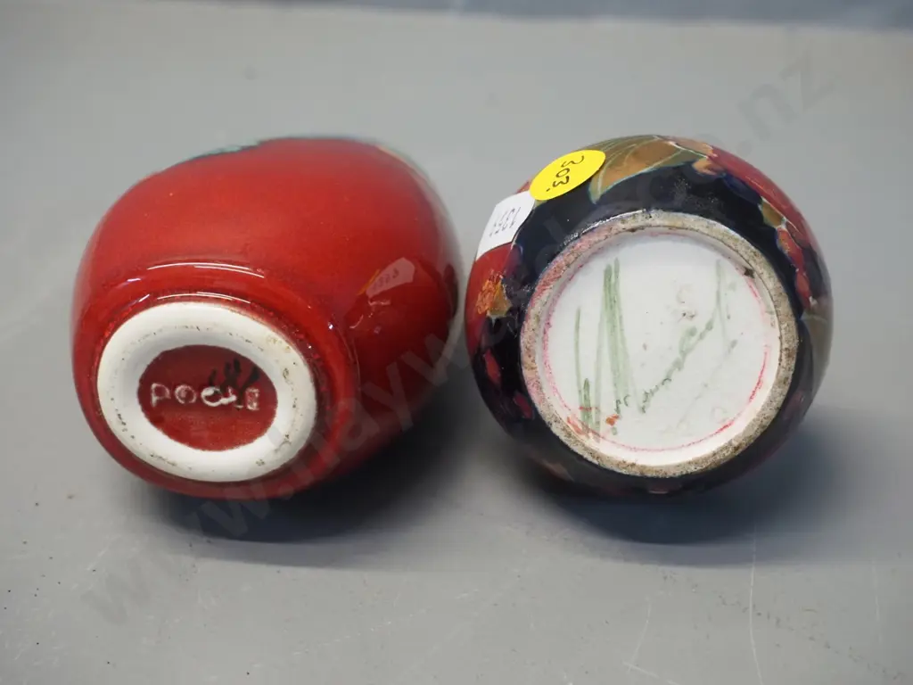 two small vases - signed Moorcroft pomegranate H-100 D-60 and a Poole H-110 Image 1++