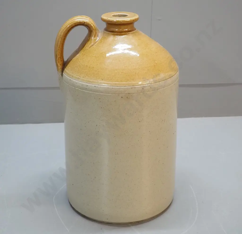 large narrow mouth stoneware crock with handle - marked Stour Ware Timaru H-410 D-250 Image 1++