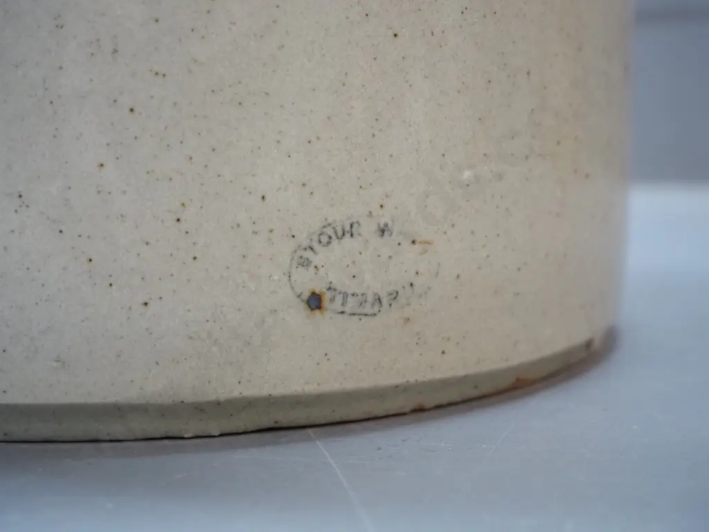 large narrow mouth stoneware crock with handle - marked Stour Ware Timaru H-410 D-250 Image 1++