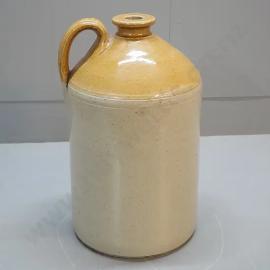 large narrow mouth stoneware crock with handle - marked Stour Ware Timaru H-410 D-250