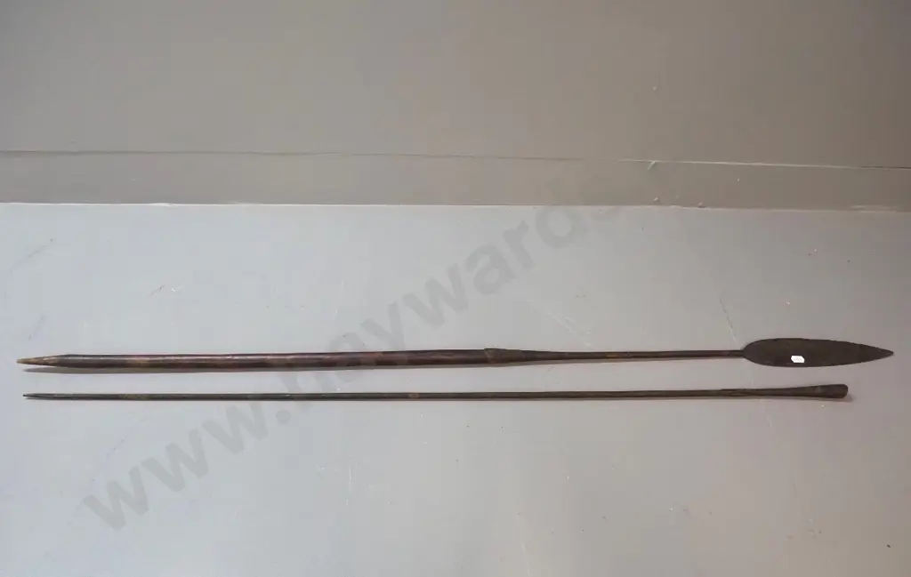 ethnic weapon; Samburu hunting spear, Kenya - metal tips with wood handle combined L-2230 Image 1++